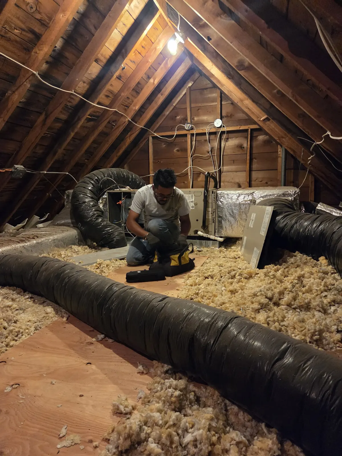 Completed attic HVAC repair, full system view — South Windsor ON