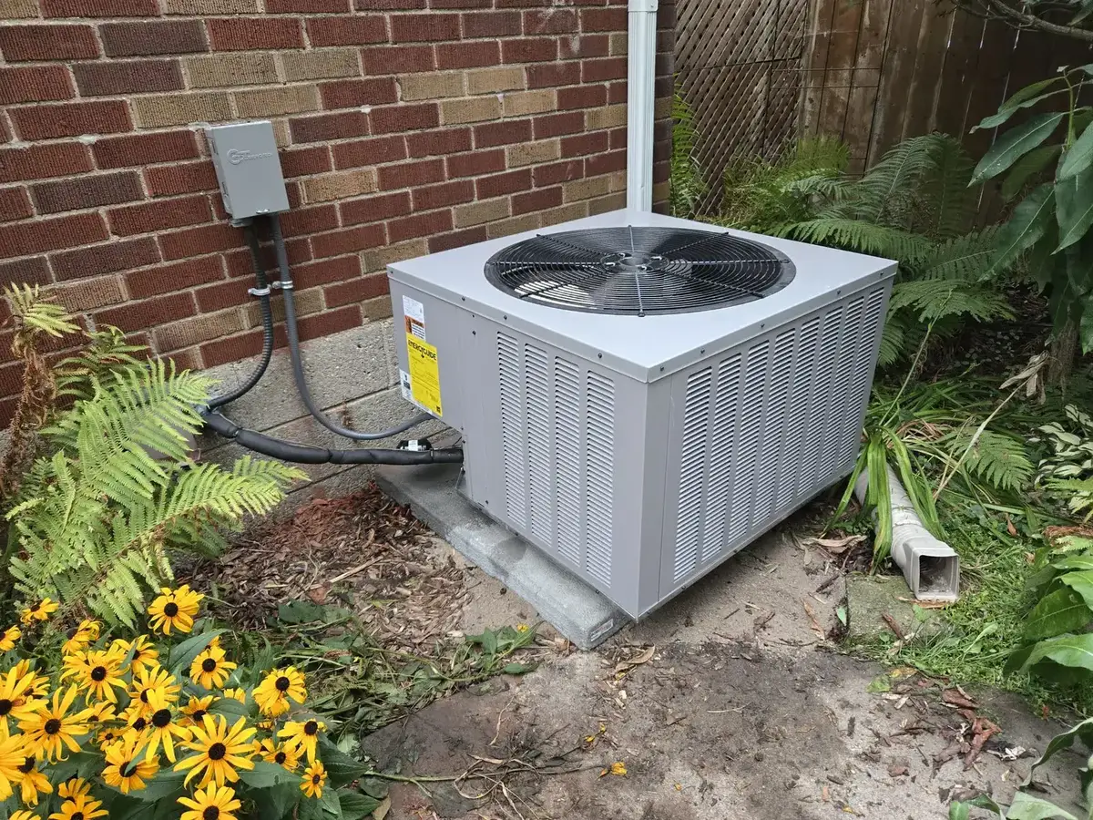 Completed outdoor AC condenser installation — Windsor ON
