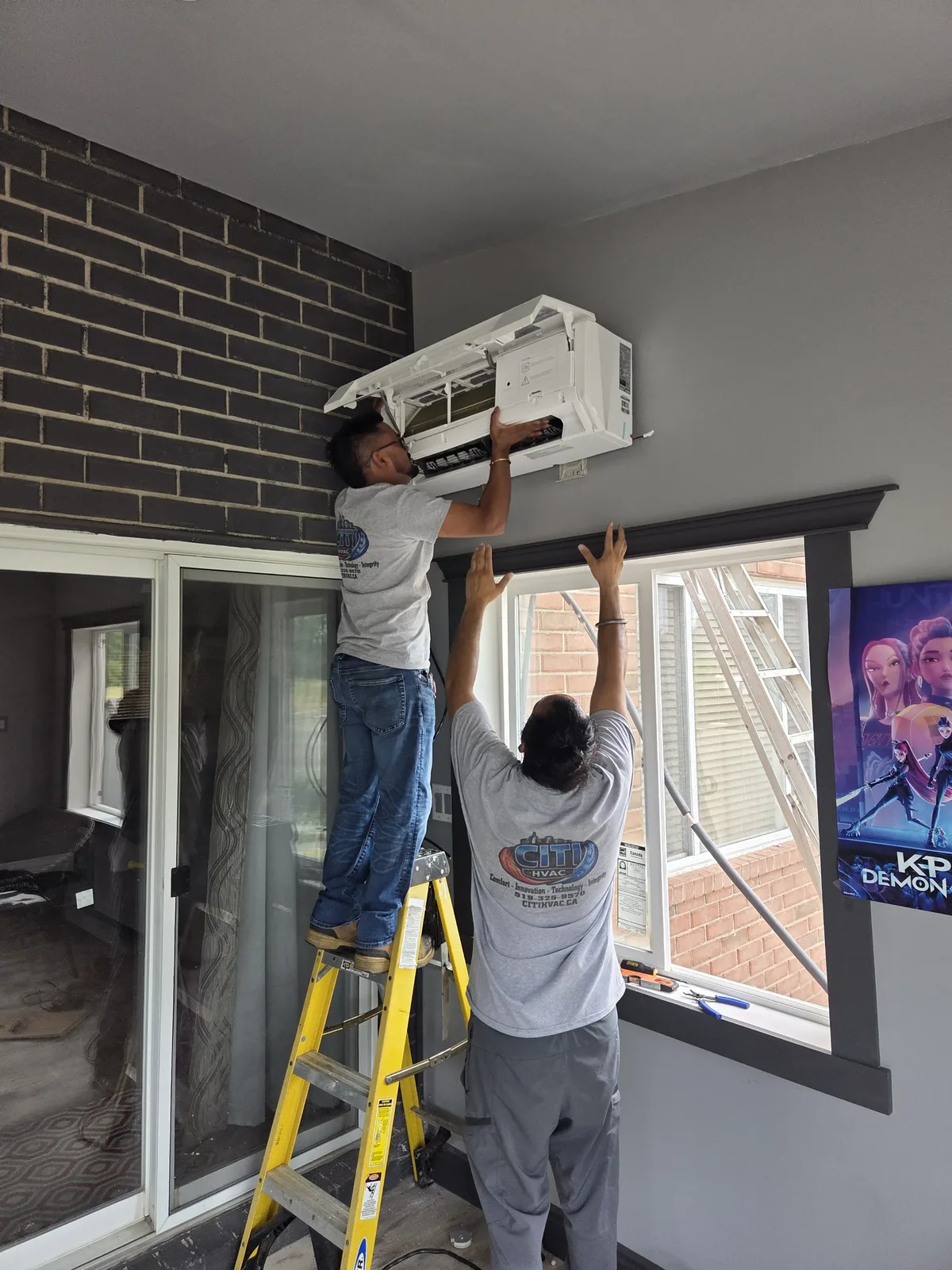 CITI HVAC technicians mounting ductless mini-split indoor head unit — South Windsor ON