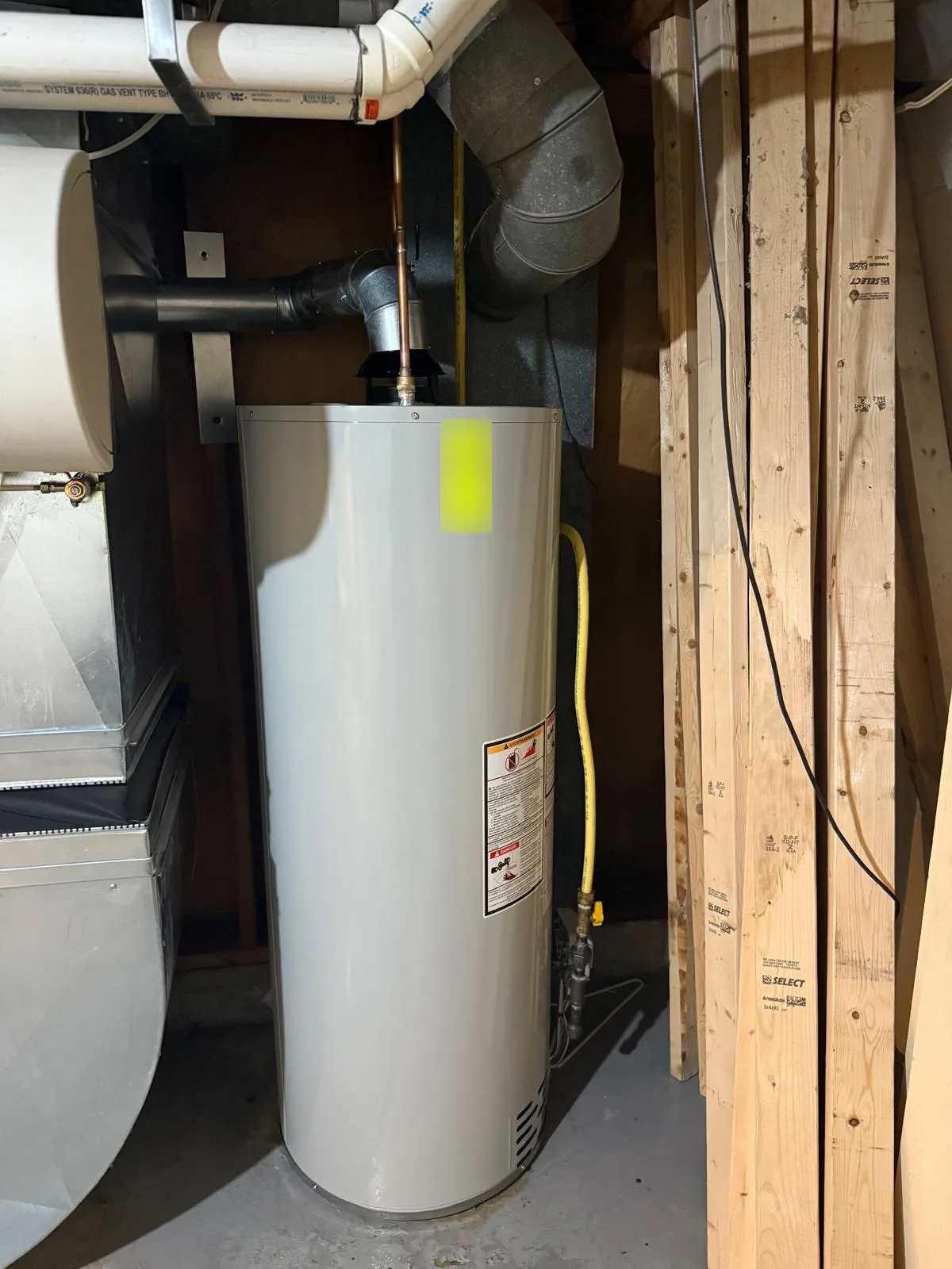 Completed conventional vent gas tank water heater with flexible gas connection